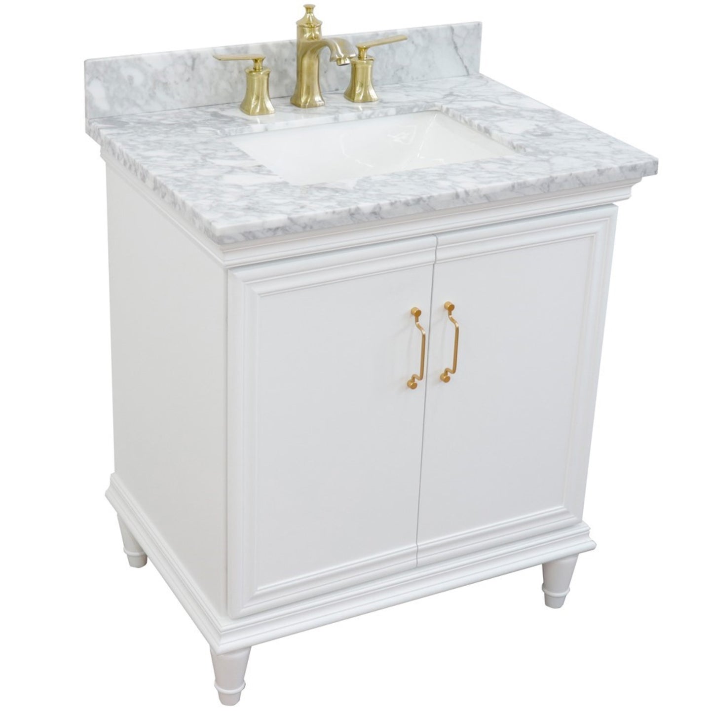 31" Single vanity in White finish with White Carrara and rectangle sink