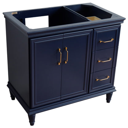 36" Single vanity in Blue finish left door cabinet only
