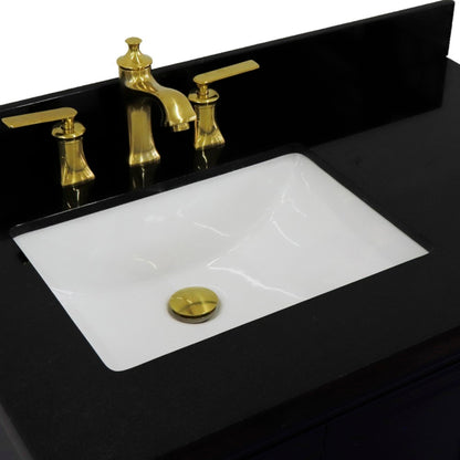 37" Single vanity in Blue finish with Black galaxy and rectangle sink Left door/Left sink