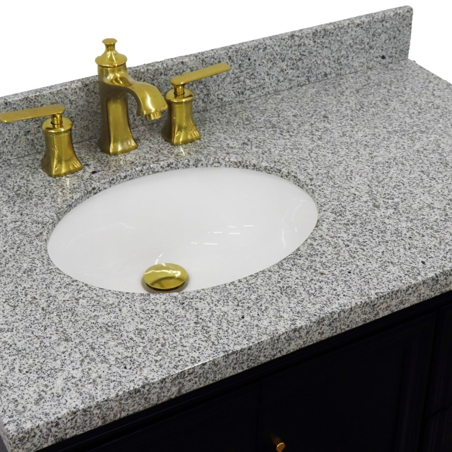 37" Single vanity in Blue finish with Gray granite and oval sink Left door/Left sink