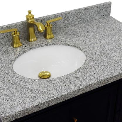 37" Single vanity in Blue finish with Gray granite and oval sink Left door/Left sink