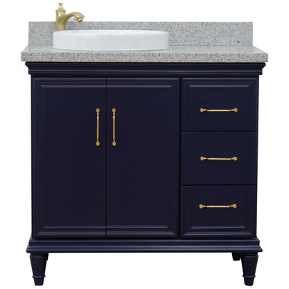 37" Single vanity in Blue finish with Gray granite and round sink Left door/Left sink