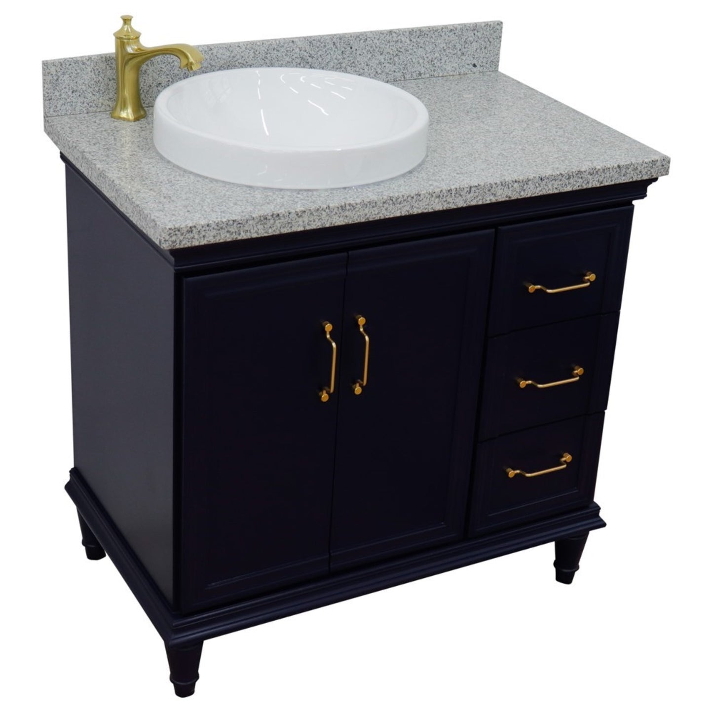 37" Single vanity in Blue finish with Gray granite and round sink Left door/Left sink