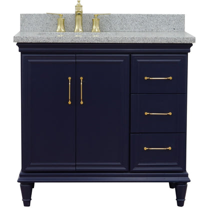 37" Single vanity in Blue finish with Gray granite and rectangle sink Left door/Left sink