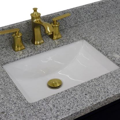 37" Single vanity in Blue finish with Gray granite and rectangle sink Left door/Left sink