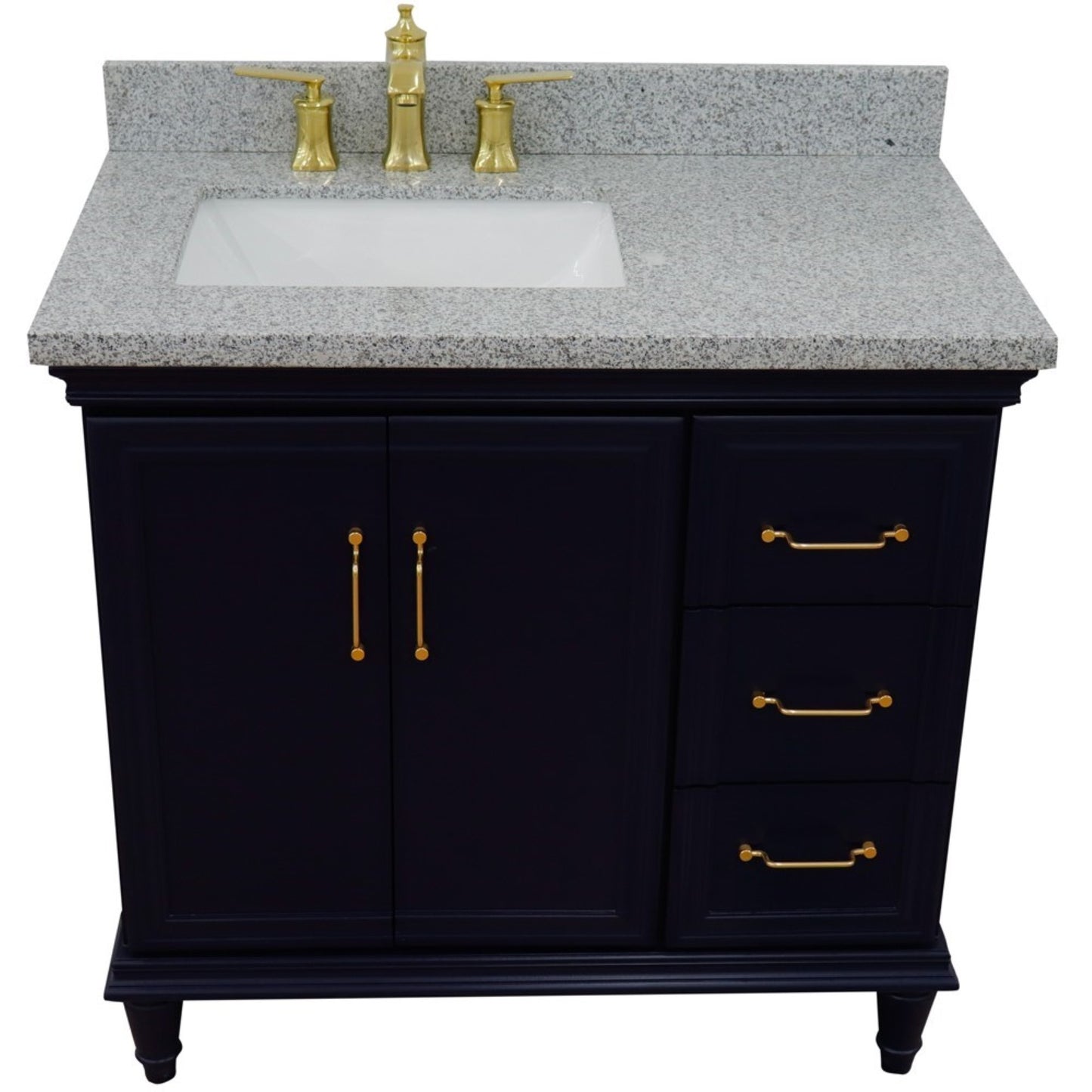 37" Single vanity in Blue finish with Gray granite and rectangle sink Left door/Left sink
