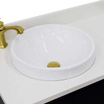 37" Single vanity in Blue finish with White engineered stone and round sink Left door/Left sink