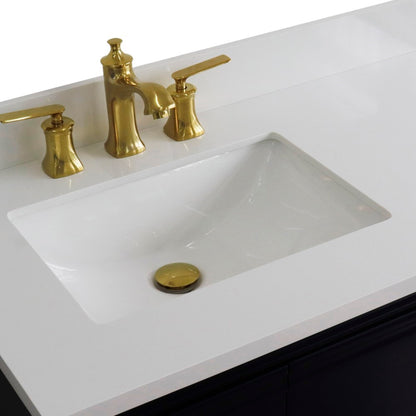 37" Single vanity in Blue finish with White engineered stone and rectangle sink Left door/Left sink