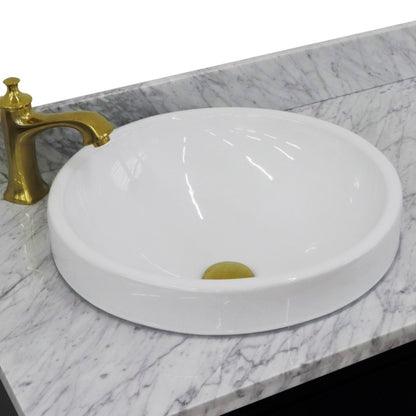 37" Single vanity in Blue finish with White Carrara and round sink Left door/Left sink