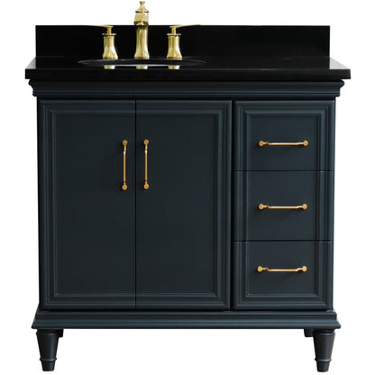 37" Single vanity in Dark Gray finish with Black galaxy and oval sink Left door/Left sink