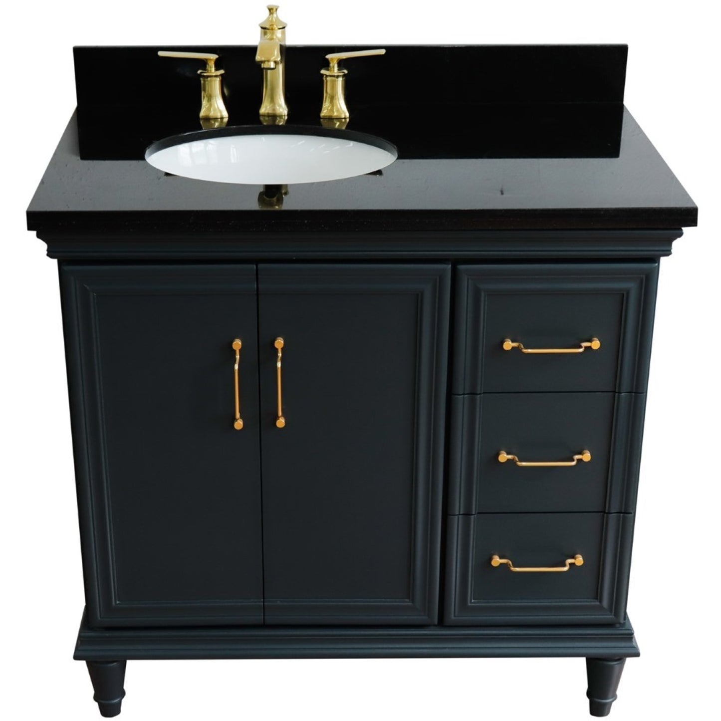 37" Single vanity in Dark Gray finish with Black galaxy and oval sink Left door/Left sink