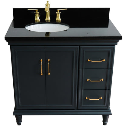 37" Single vanity in Dark Gray finish with Black galaxy and oval sink Left door/Left sink