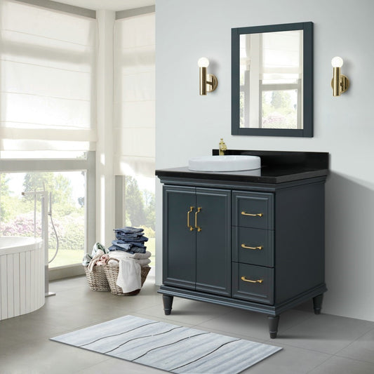 37" Single vanity in Dark Gray finish with Black galaxy and round sink Left door/Left sink
