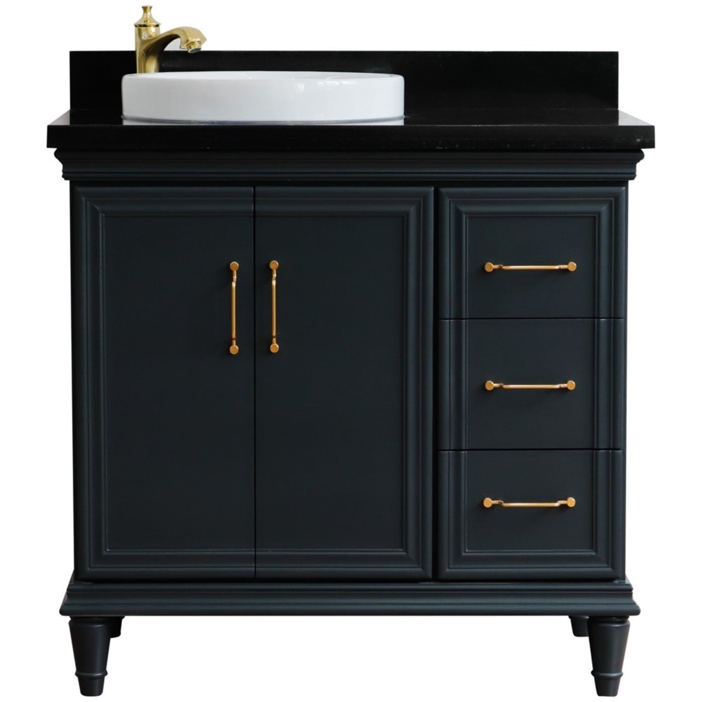 37" Single vanity in Dark Gray finish with Black galaxy and round sink Left door/Left sink