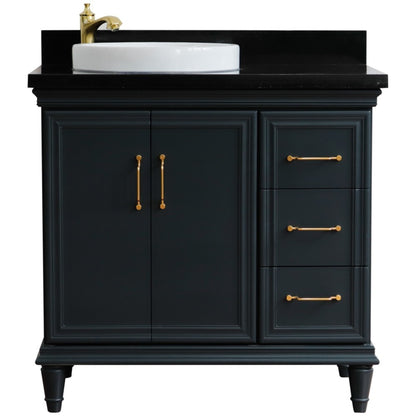 37" Single vanity in Dark Gray finish with Black galaxy and round sink Left door/Left sink