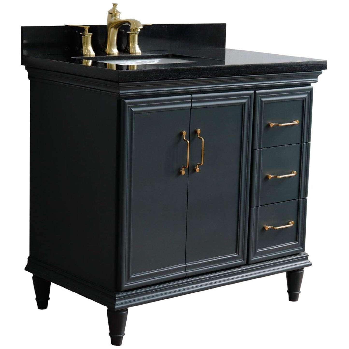 37" Single vanity in Dark Gray finish with Black galaxy and rectangle sink Left door/Left sink