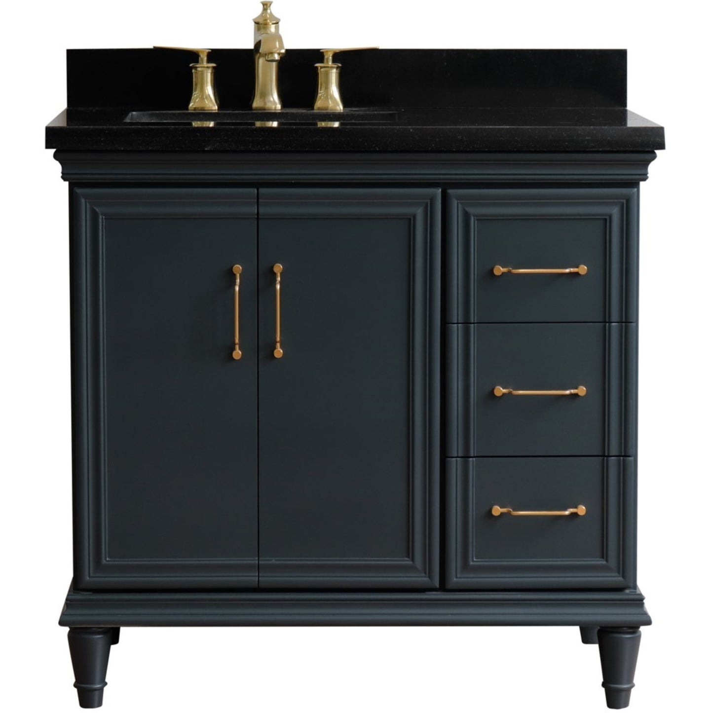 37" Single vanity in Dark Gray finish with Black galaxy and rectangle sink Left door/Left sink