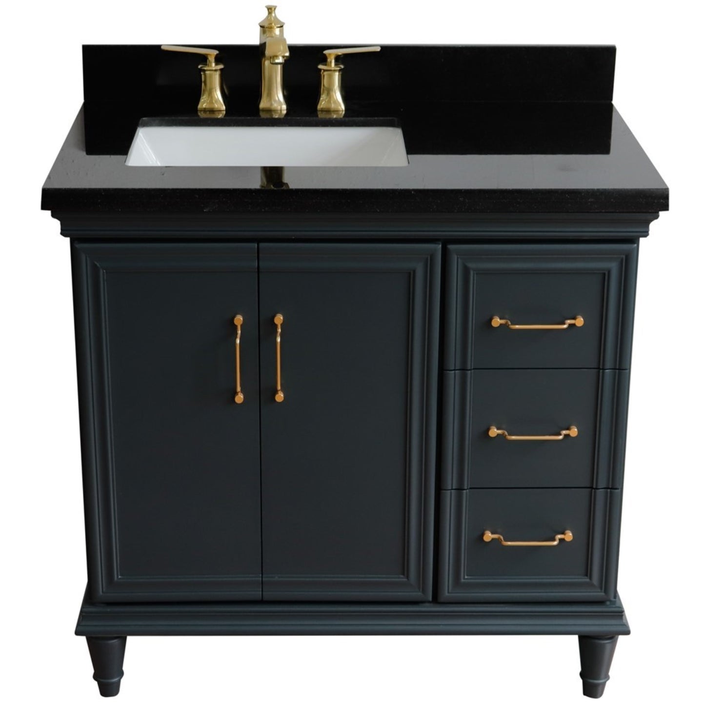 37" Single vanity in Dark Gray finish with Black galaxy and rectangle sink Left door/Left sink