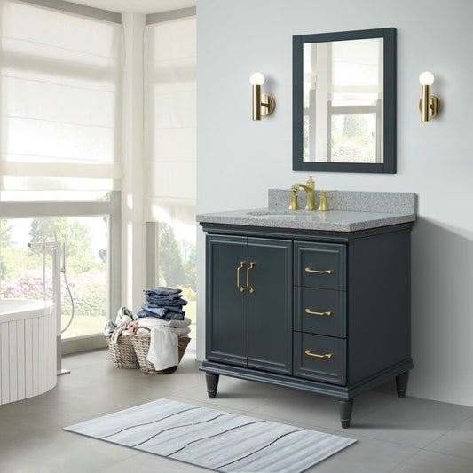 37" Single vanity in Dark Gray finish with Gray granite and oval sink Left door/Left sink