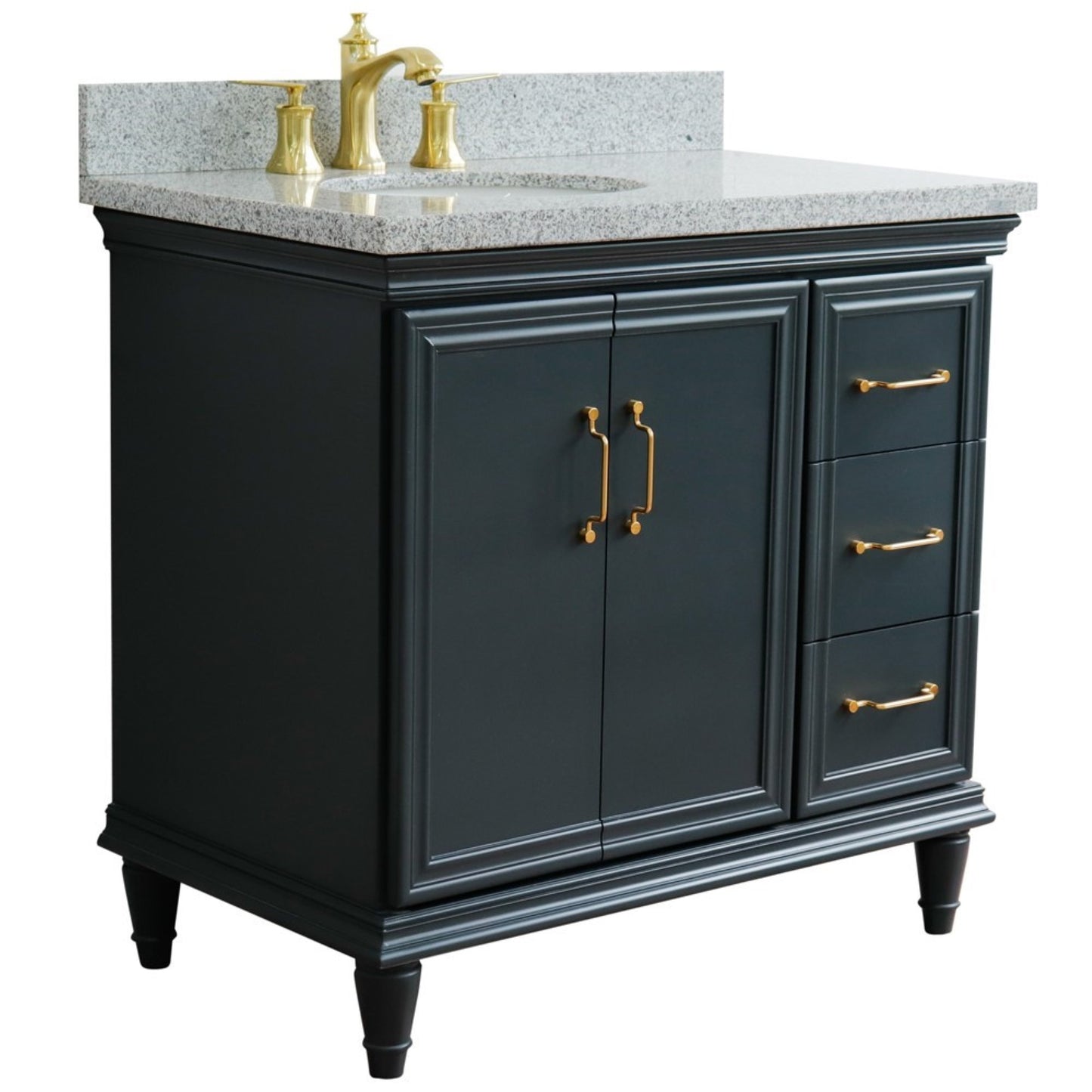 37" Single vanity in Dark Gray finish with Gray granite and oval sink Left door/Left sink