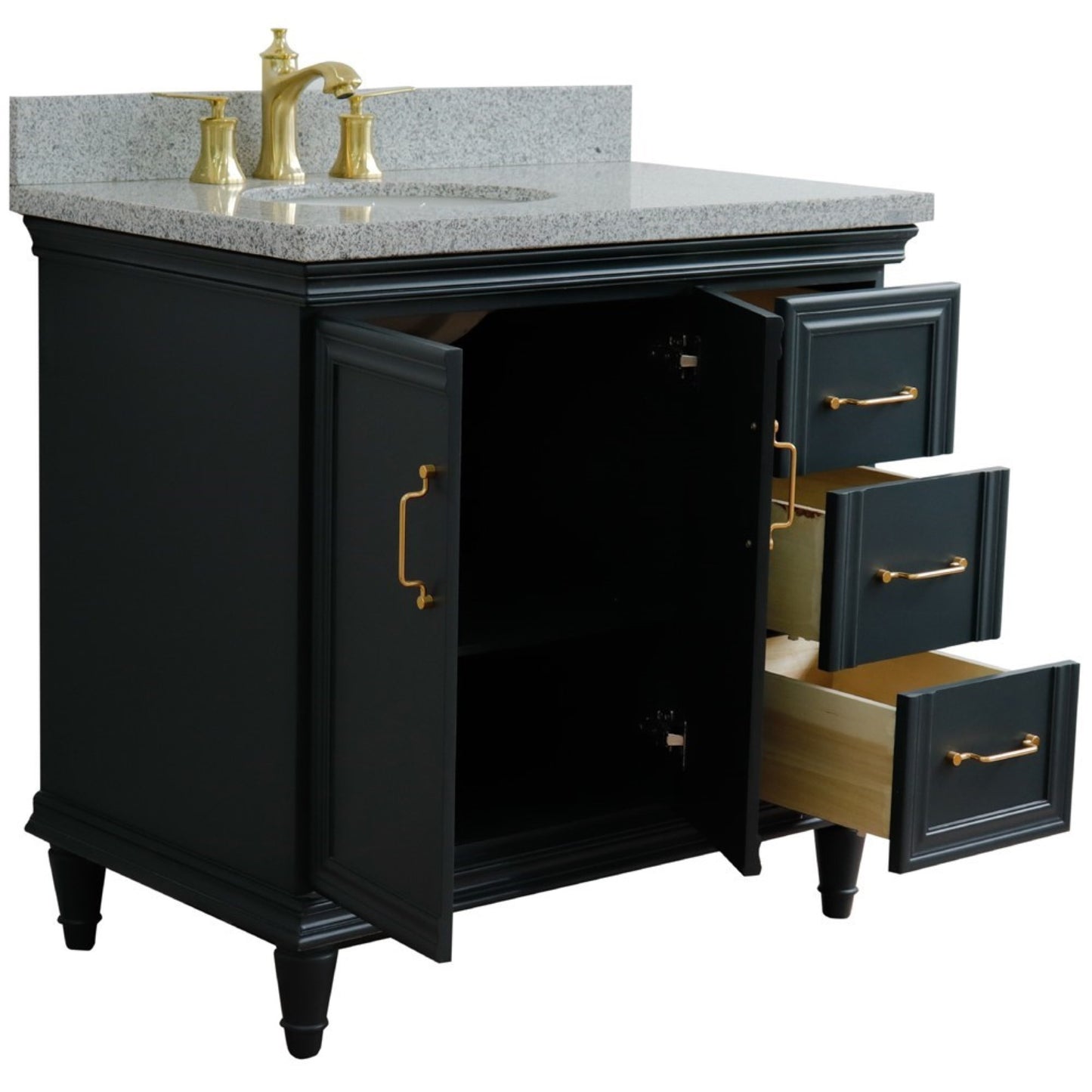 37" Single vanity in Dark Gray finish with Gray granite and oval sink Left door/Left sink