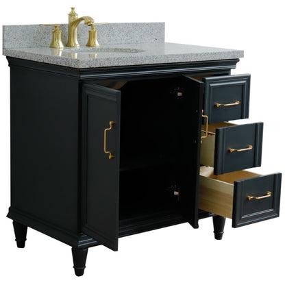 37" Single vanity in Dark Gray finish with Gray granite and oval sink Left door/Left sink
