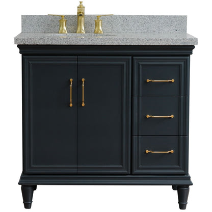 37" Single vanity in Dark Gray finish with Gray granite and oval sink Left door/Left sink