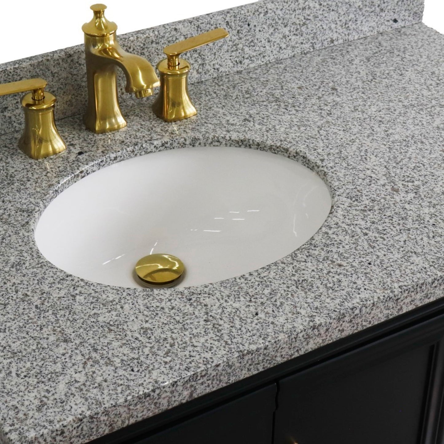 37" Single vanity in Dark Gray finish with Gray granite and oval sink Left door/Left sink