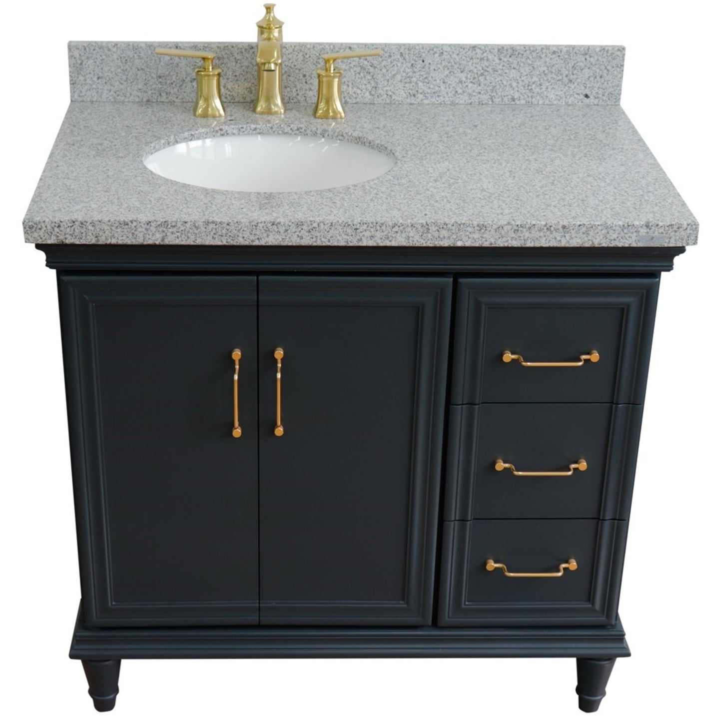 37" Single vanity in Dark Gray finish with Gray granite and oval sink Left door/Left sink