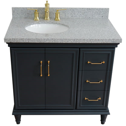 37" Single vanity in Dark Gray finish with Gray granite and oval sink Left door/Left sink
