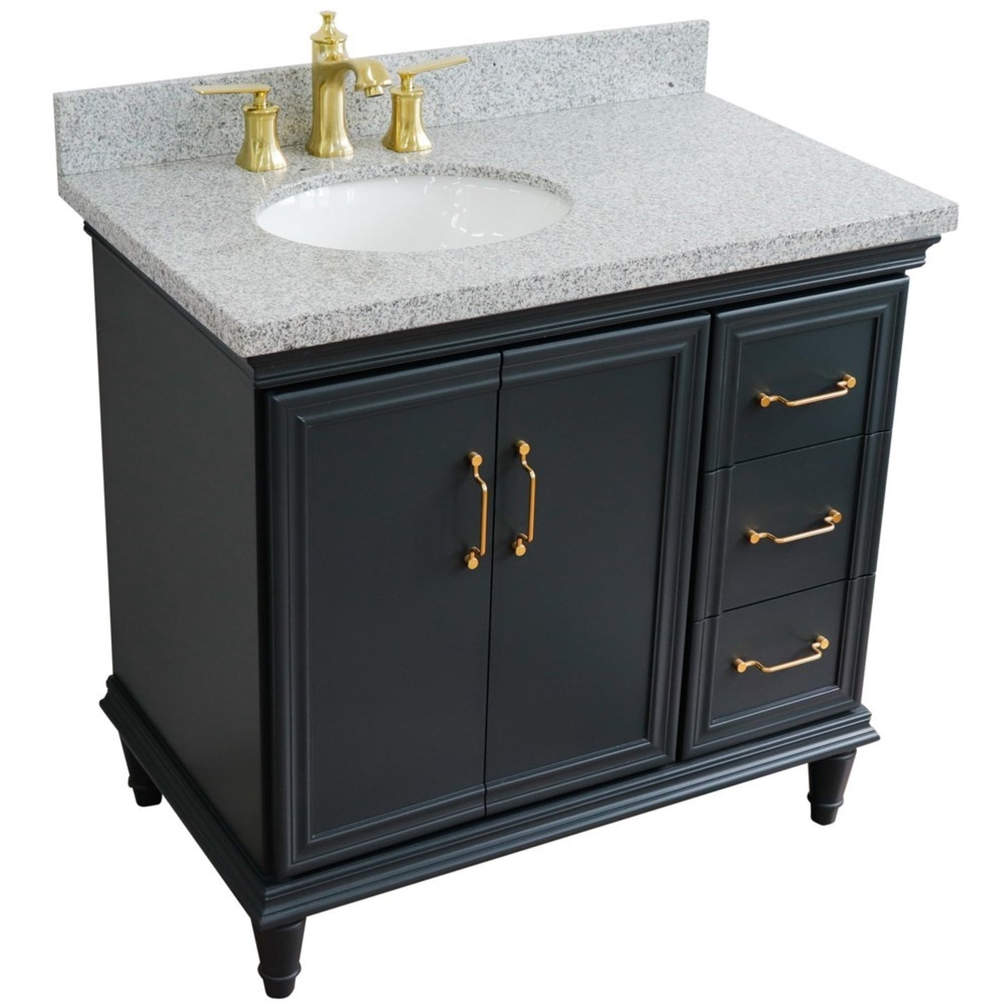 37" Single vanity in Dark Gray finish with Gray granite and oval sink Left door/Left sink