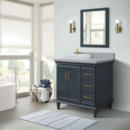 37" Single vanity in Dark Gray finish with Gray granite and round sink Left door/Left sink