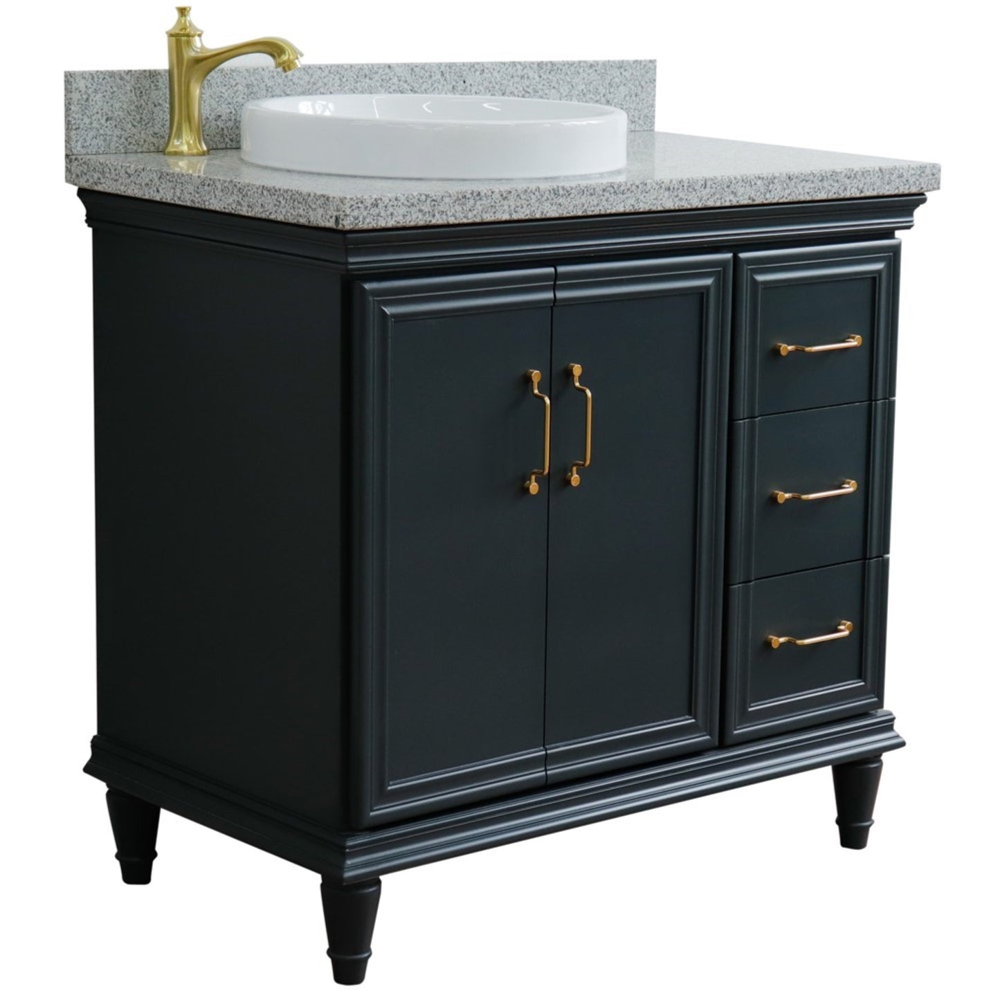 37" Single vanity in Dark Gray finish with Gray granite and round sink Left door/Left sink