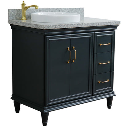 37" Single vanity in Dark Gray finish with Gray granite and round sink Left door/Left sink