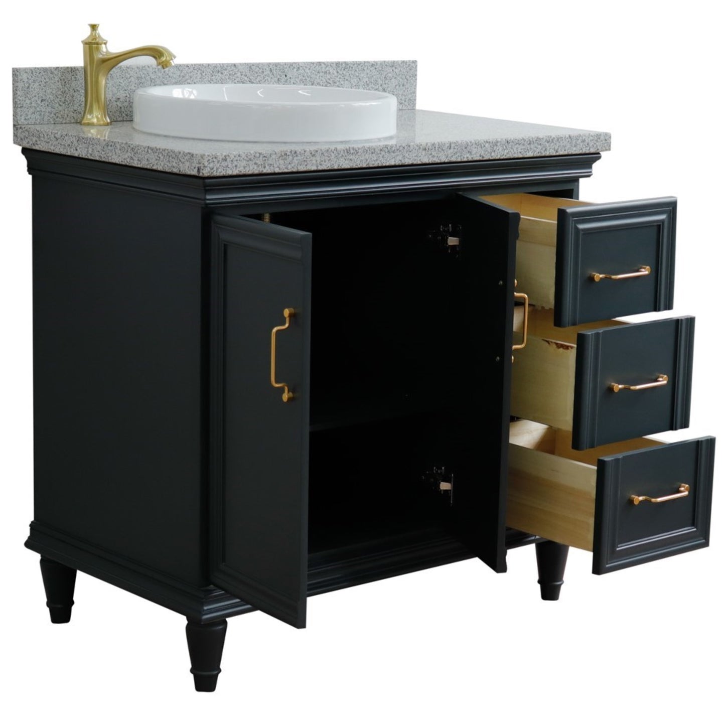 37" Single vanity in Dark Gray finish with Gray granite and round sink Left door/Left sink