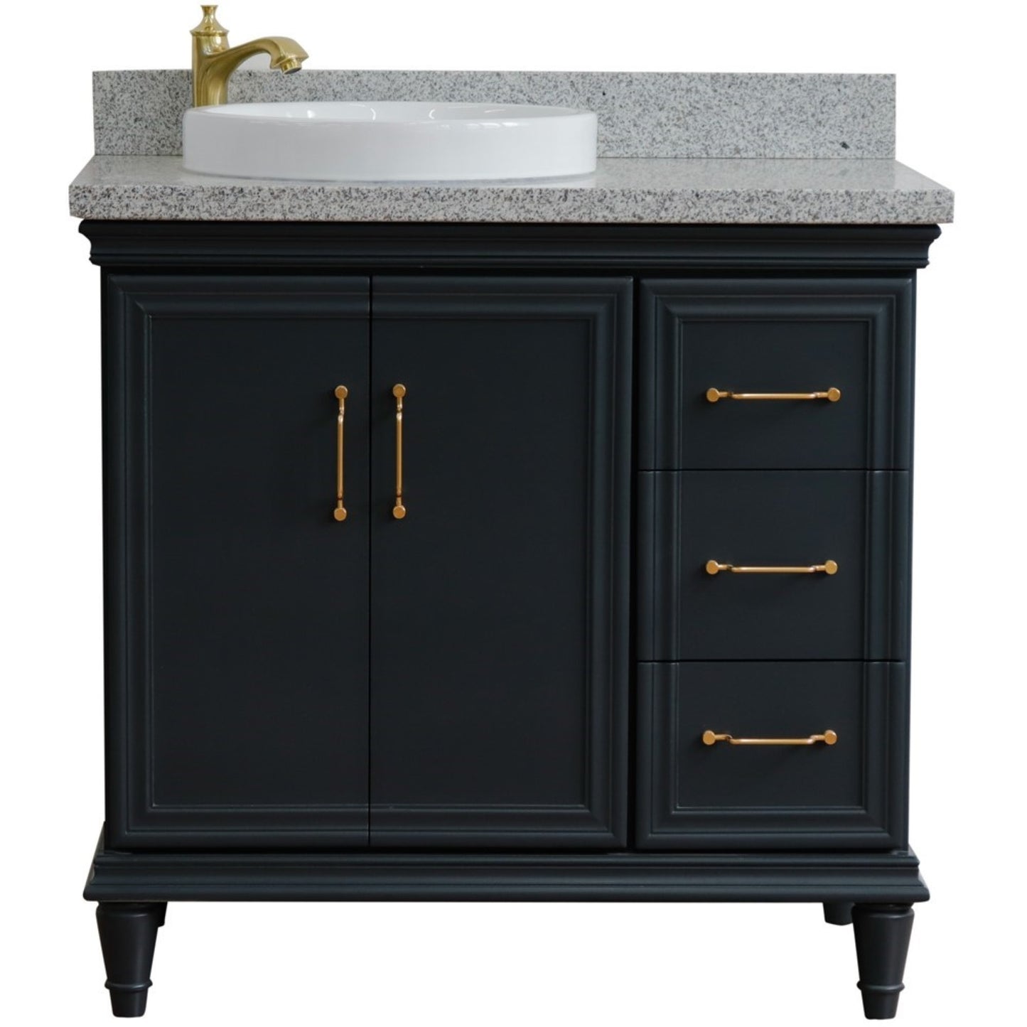 37" Single vanity in Dark Gray finish with Gray granite and round sink Left door/Left sink