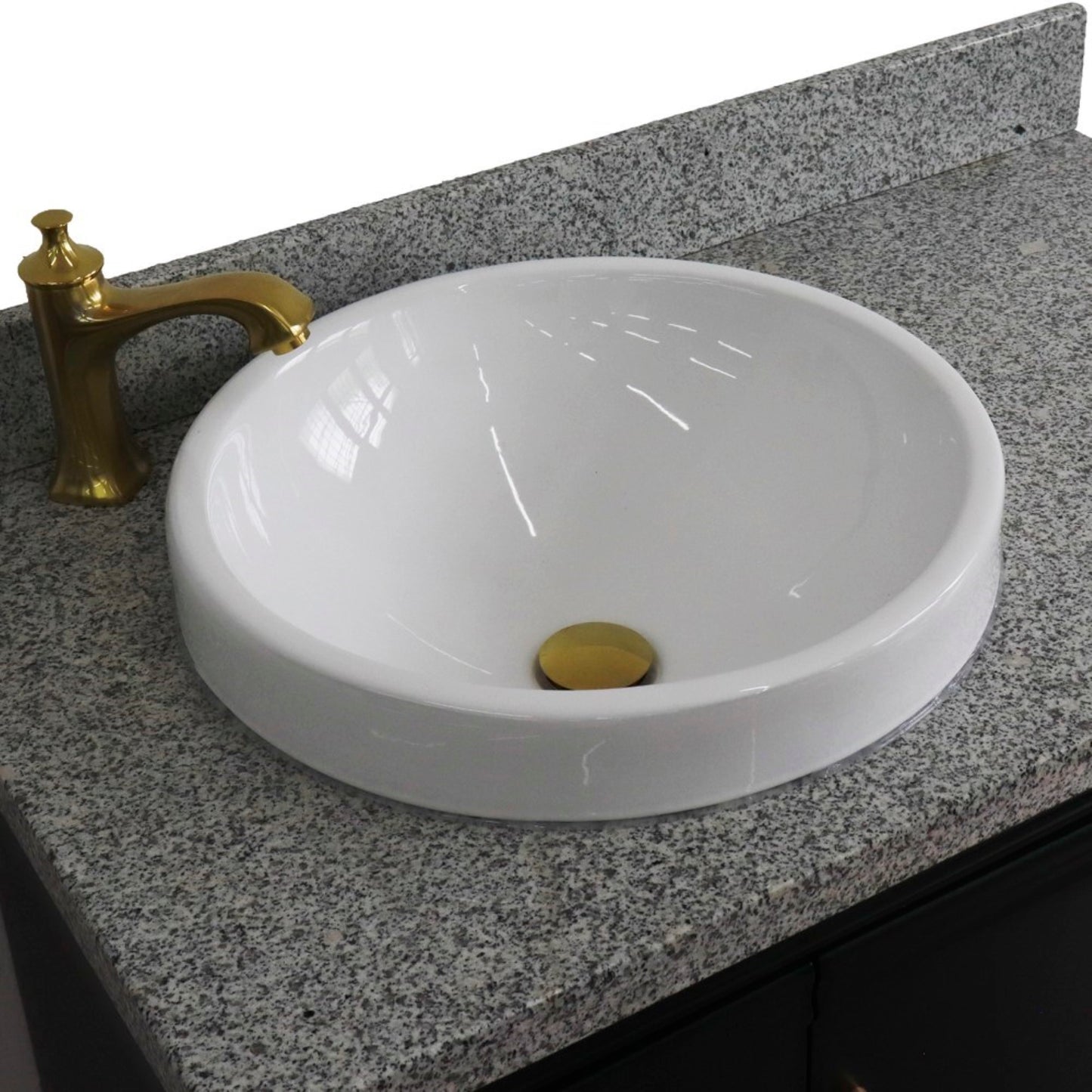 37" Single vanity in Dark Gray finish with Gray granite and round sink Left door/Left sink