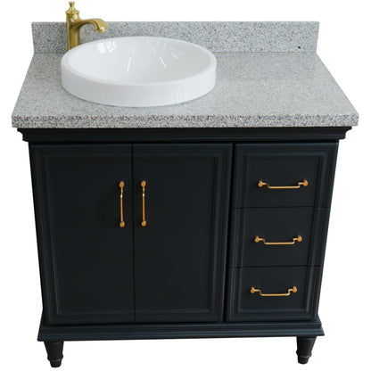 37" Single vanity in Dark Gray finish with Gray granite and round sink Left door/Left sink