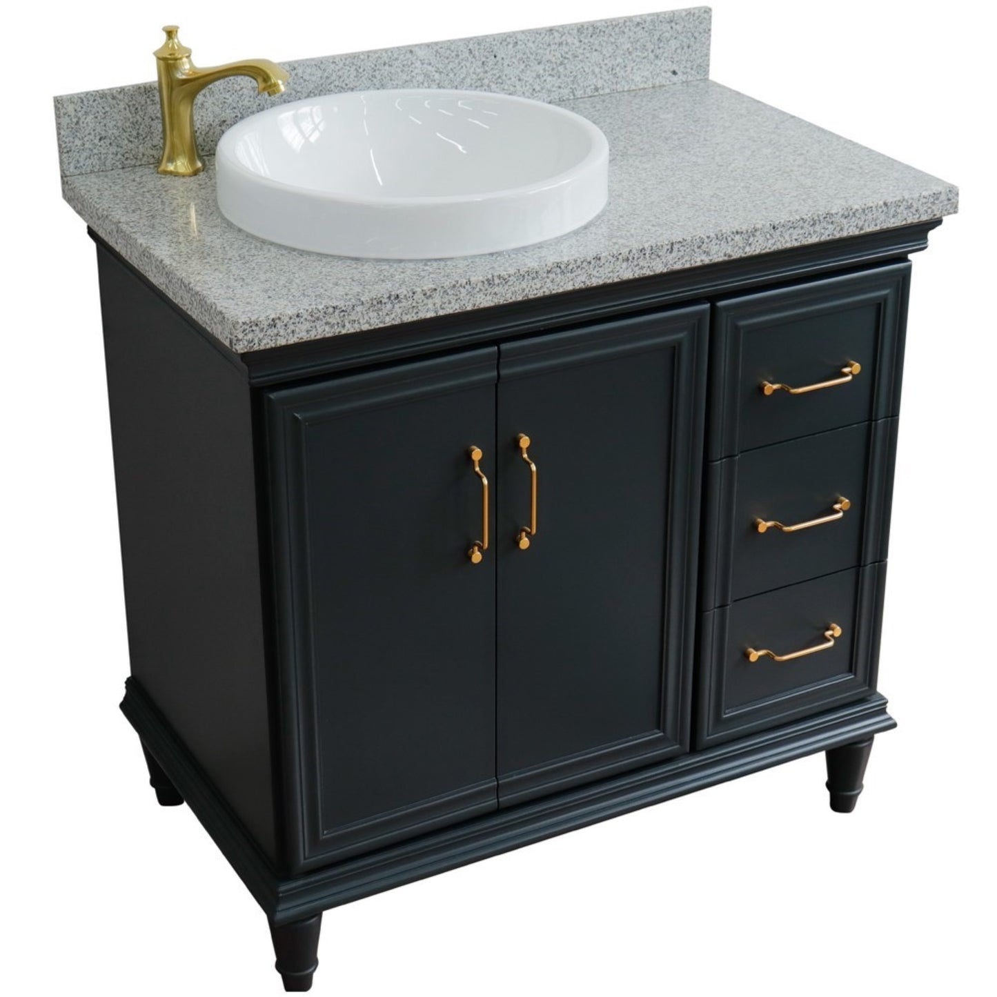 37" Single vanity in Dark Gray finish with Gray granite and round sink Left door/Left sink