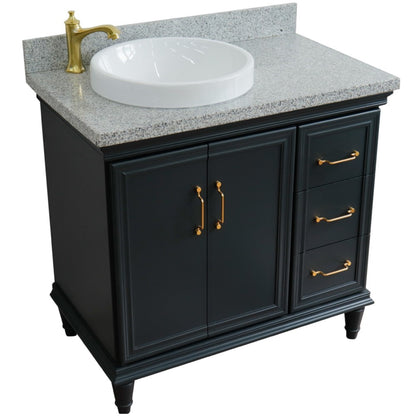37" Single vanity in Dark Gray finish with Gray granite and round sink Left door/Left sink