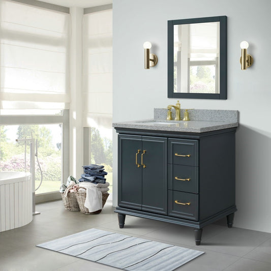 37" Single vanity in Dark Gray finish with Gray granite and rectangle sink Left door/Left sink