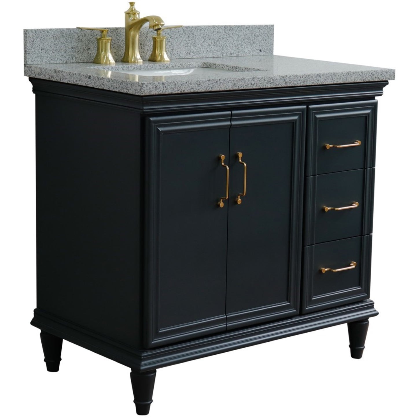 37" Single vanity in Dark Gray finish with Gray granite and rectangle sink Left door/Left sink