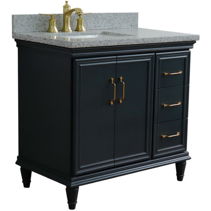 37" Single vanity in Dark Gray finish with Gray granite and rectangle sink Left door/Left sink