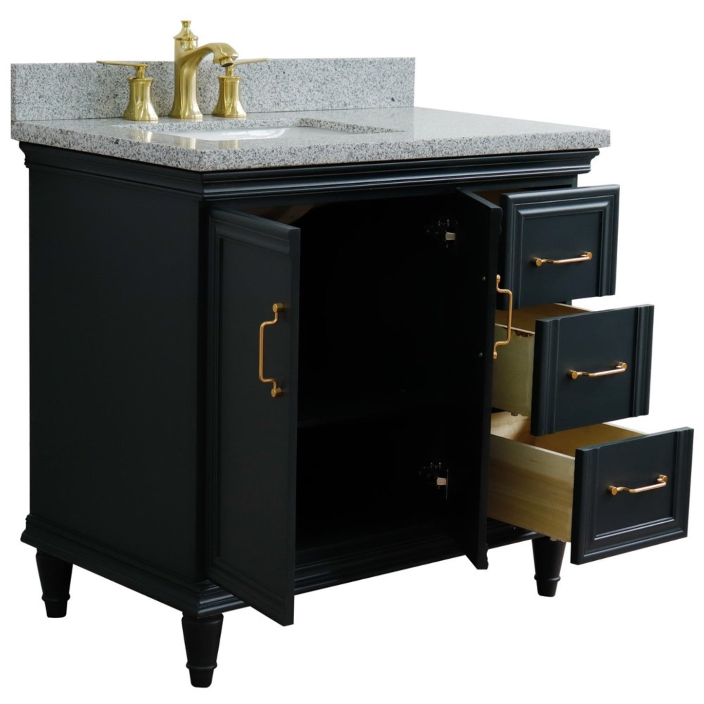 37" Single vanity in Dark Gray finish with Gray granite and rectangle sink Left door/Left sink