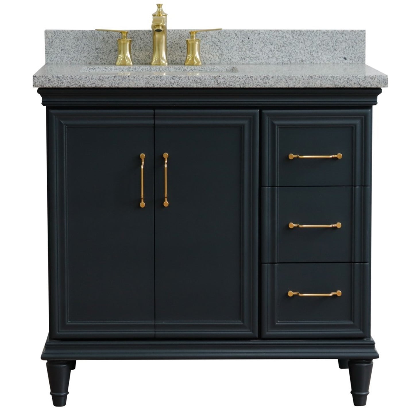 37" Single vanity in Dark Gray finish with Gray granite and rectangle sink Left door/Left sink