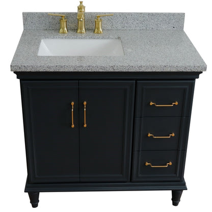37" Single vanity in Dark Gray finish with Gray granite and rectangle sink Left door/Left sink