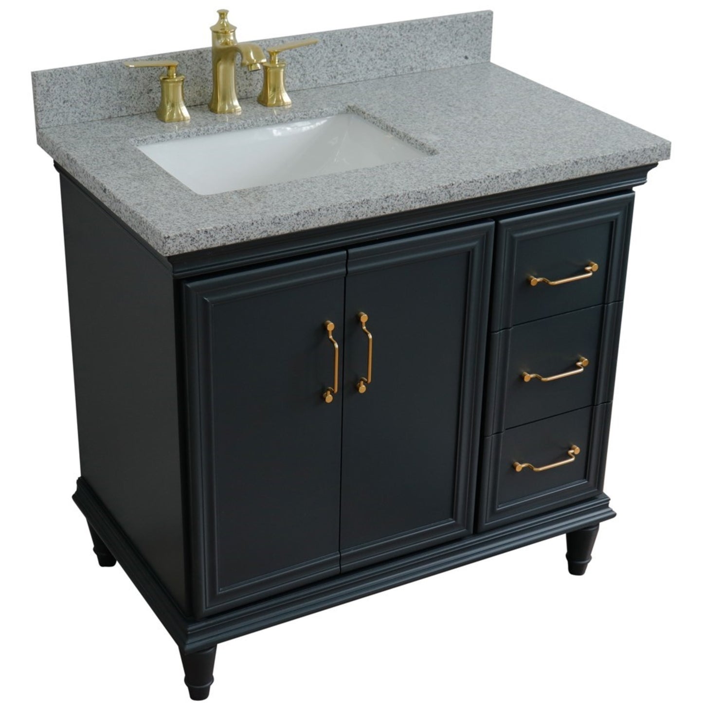 37" Single vanity in Dark Gray finish with Gray granite and rectangle sink Left door/Left sink