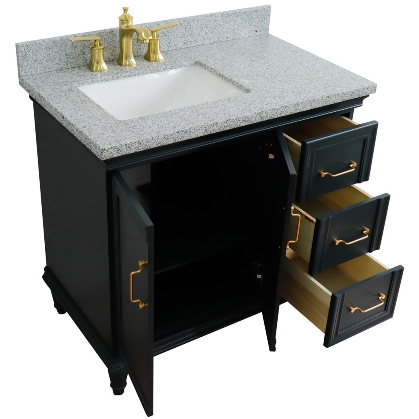 37" Single vanity in Dark Gray finish with Gray granite and rectangle sink Left door/Left sink