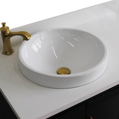 37" Single vanity in Dark Gray finish with White engineered stone and round sink Left door/Left sink