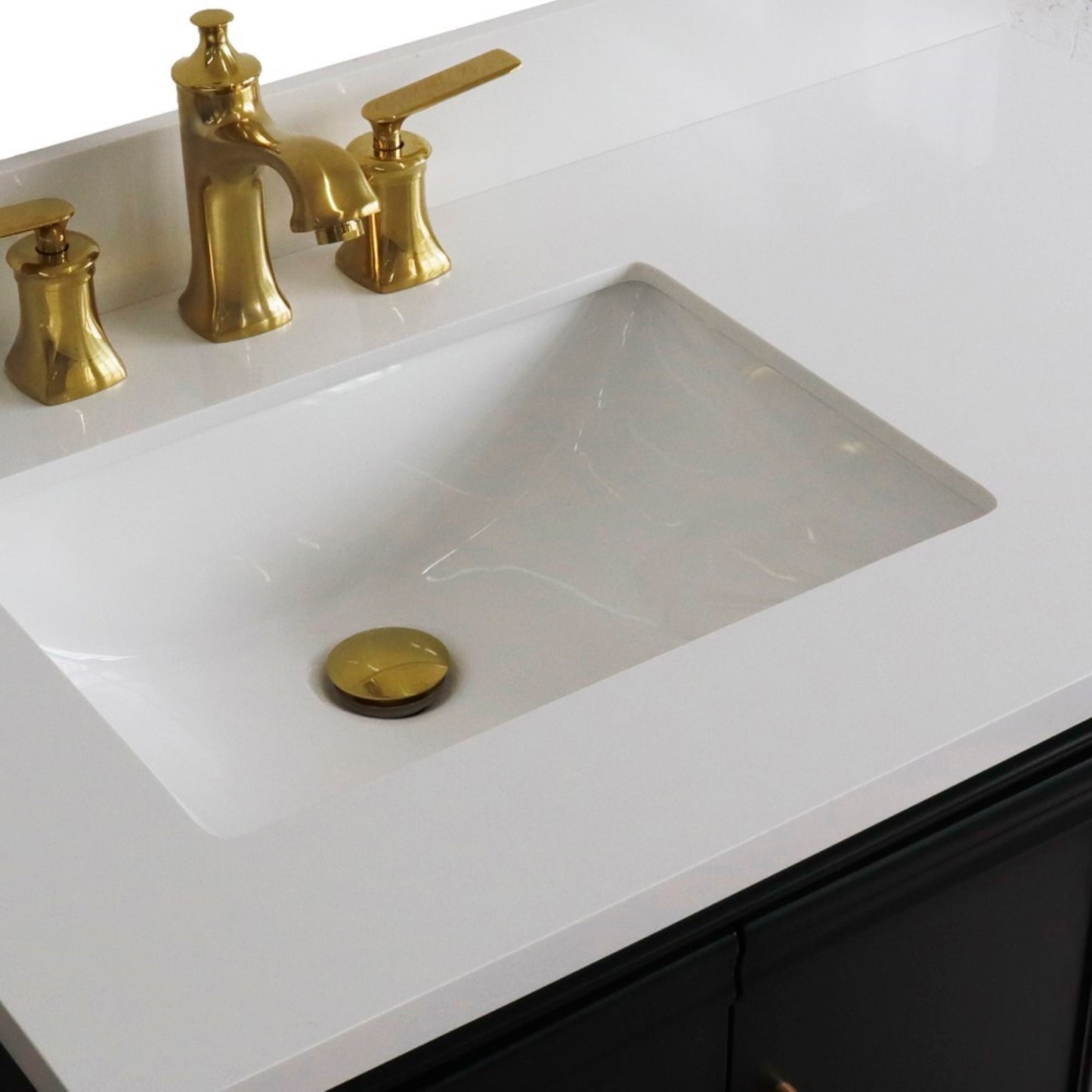 37" Single vanity in Dark Gray finish with White engineered stone and rectangle sink Left door/Left sink